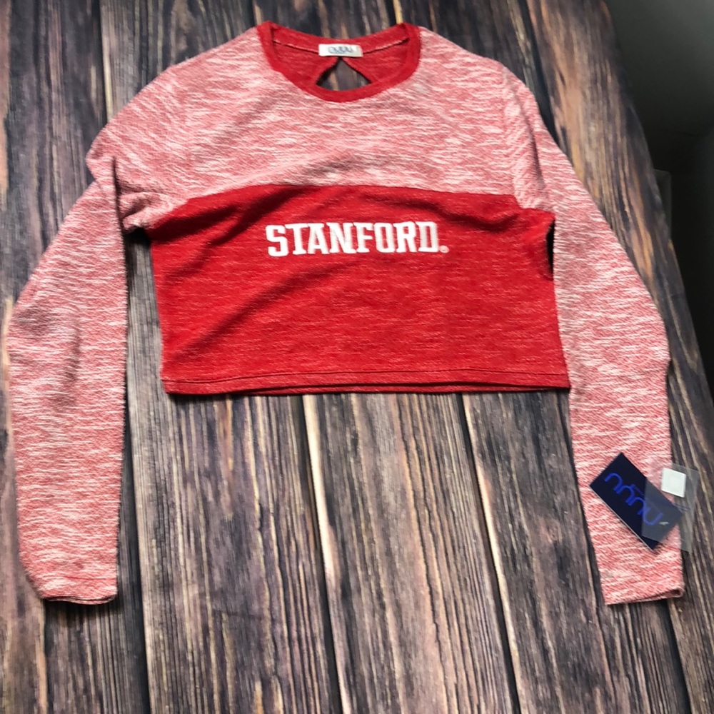 NUYU Stanford University Cardinals NEW Womens Terry Crop Top Long Sleeve Red
